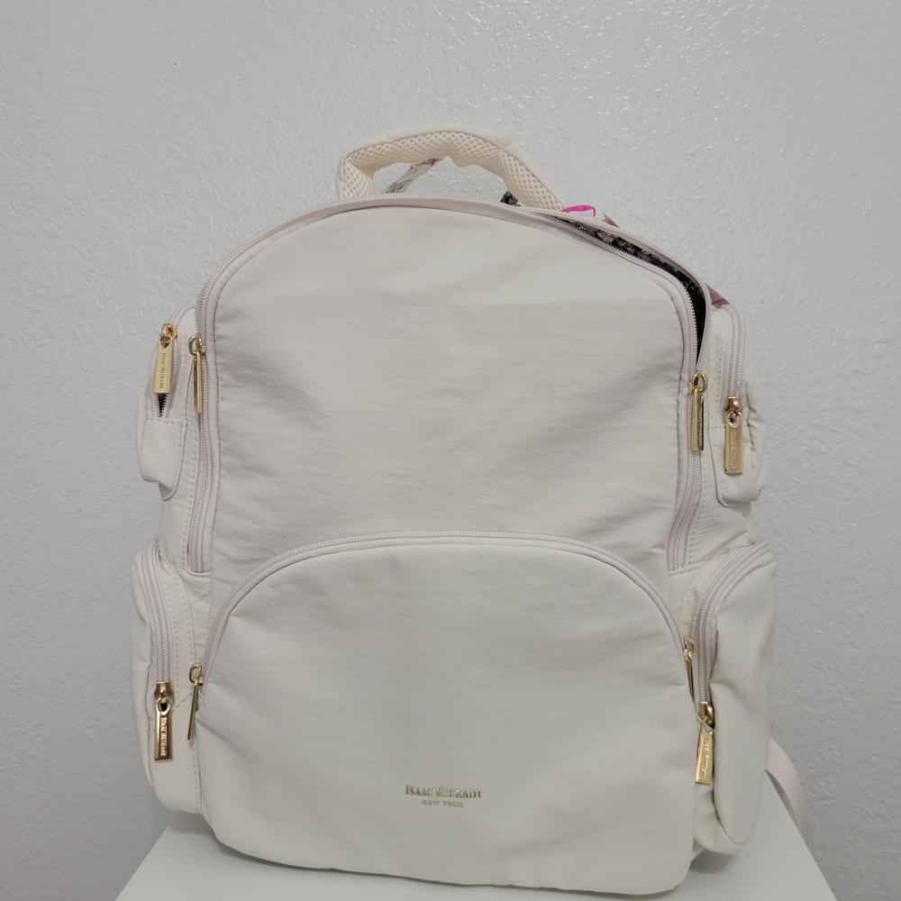 Isaac Mizrahi Cream Backpack with Gold Details